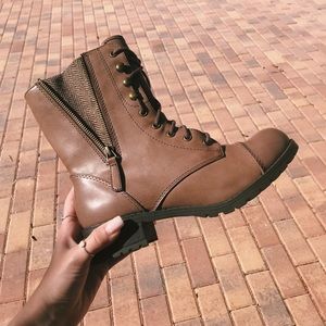 brown combat style boots